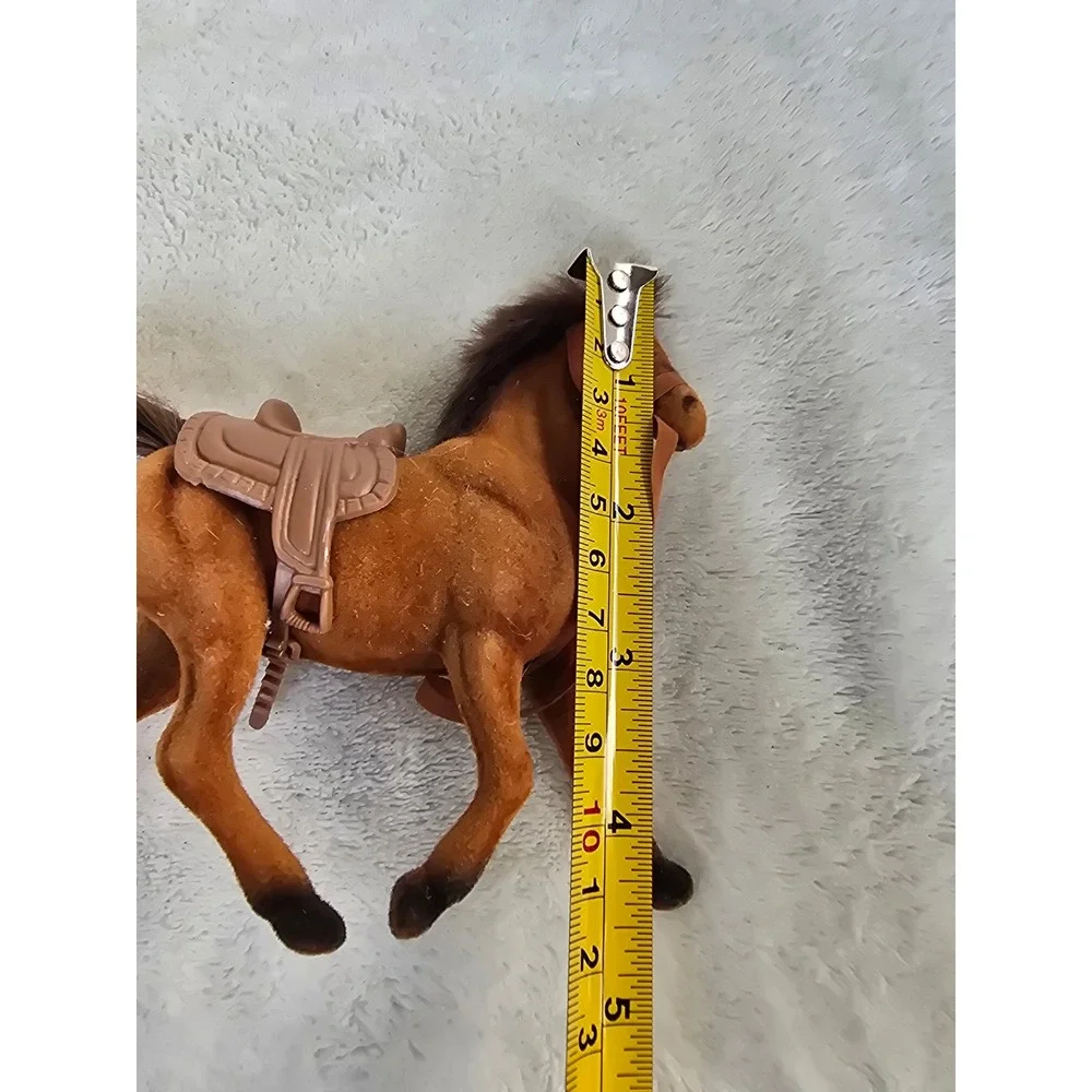 Vintage Flocked Brown Horse Figurine with Saddle and Bridle Toy 5 Inch